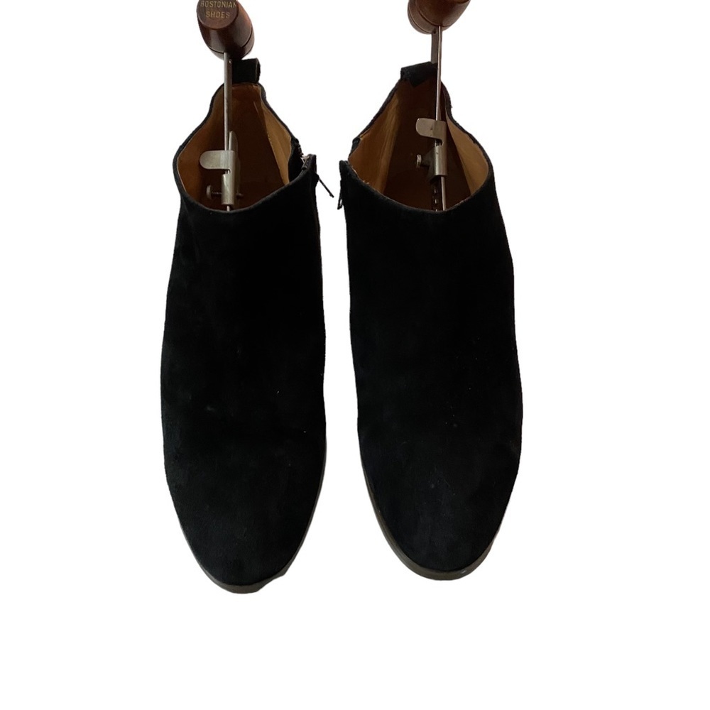 J Crew Black Booties Women Sz 10M 100% Suede Zip Up Ankle Bootie 2” Block Heel